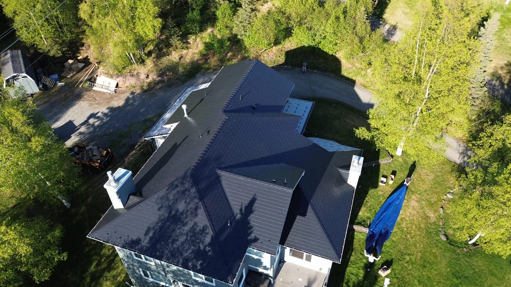Interlock Aluminum Slate Metal Roofing – Black | Anchorage, AK (Aerial)