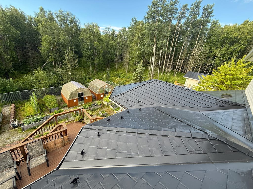 Interlock Aluminum Slate Metal Roofing – Black | Palmer, AK (Aerial)