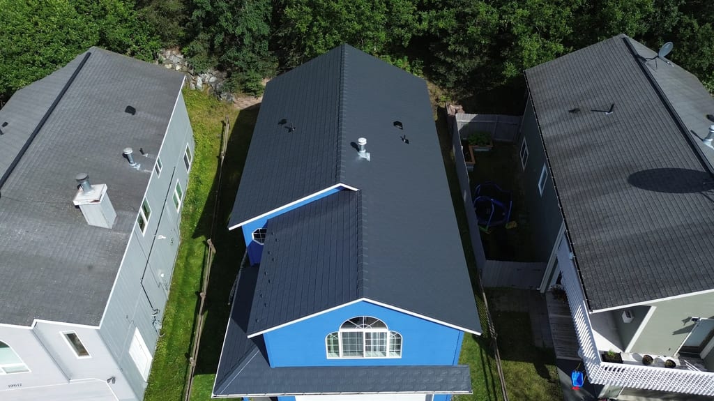 Interlock Aluminum Slate Metal Roofing – Deep Charcoal | Eagle River, AK (Aerial)