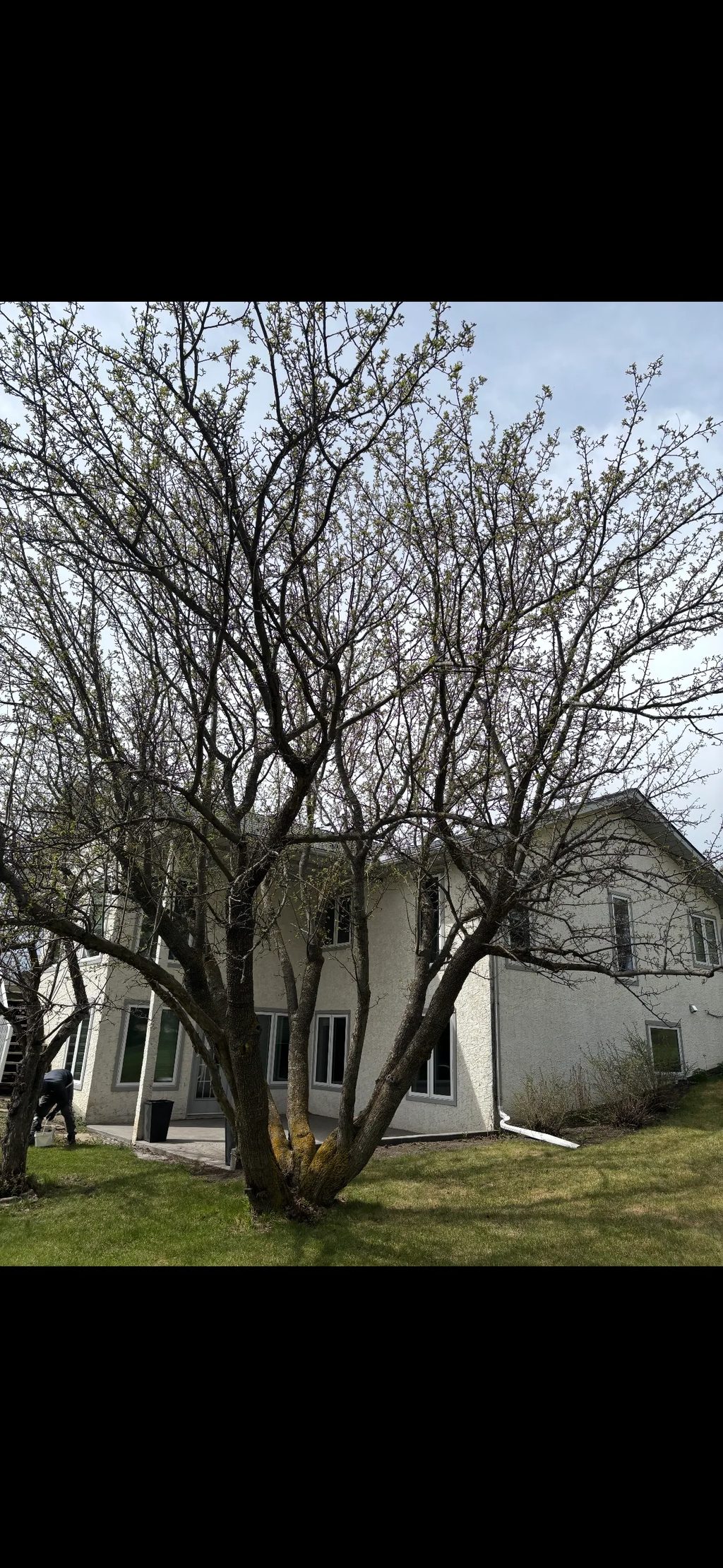Deep Charcoal Interlock Slate aluminum roof on a white home with a metal roof in a grassy yard, Red Deer County, Alberta