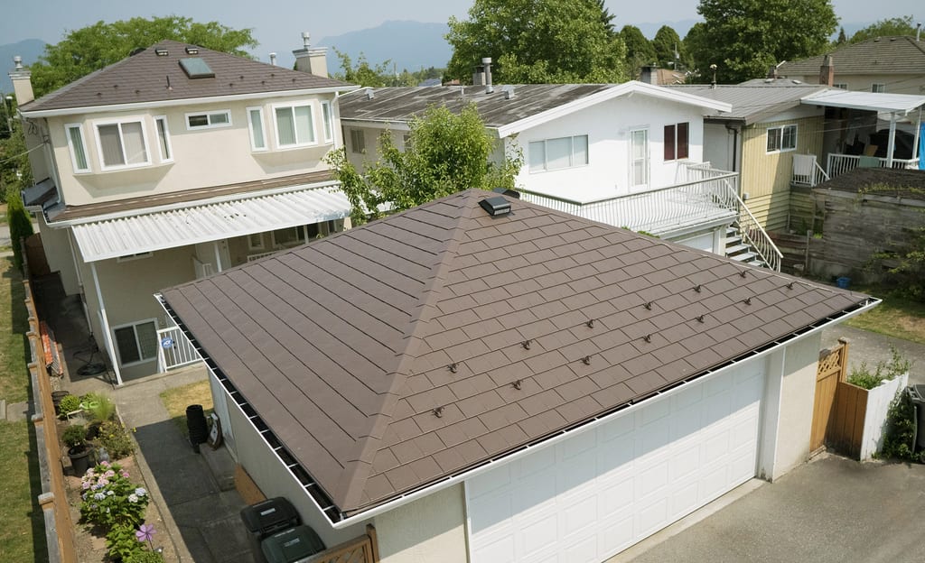 Interlock Aluminum Slate Metal Roofing – Colonial Brown | Vancouver, BC (Aerial rear)