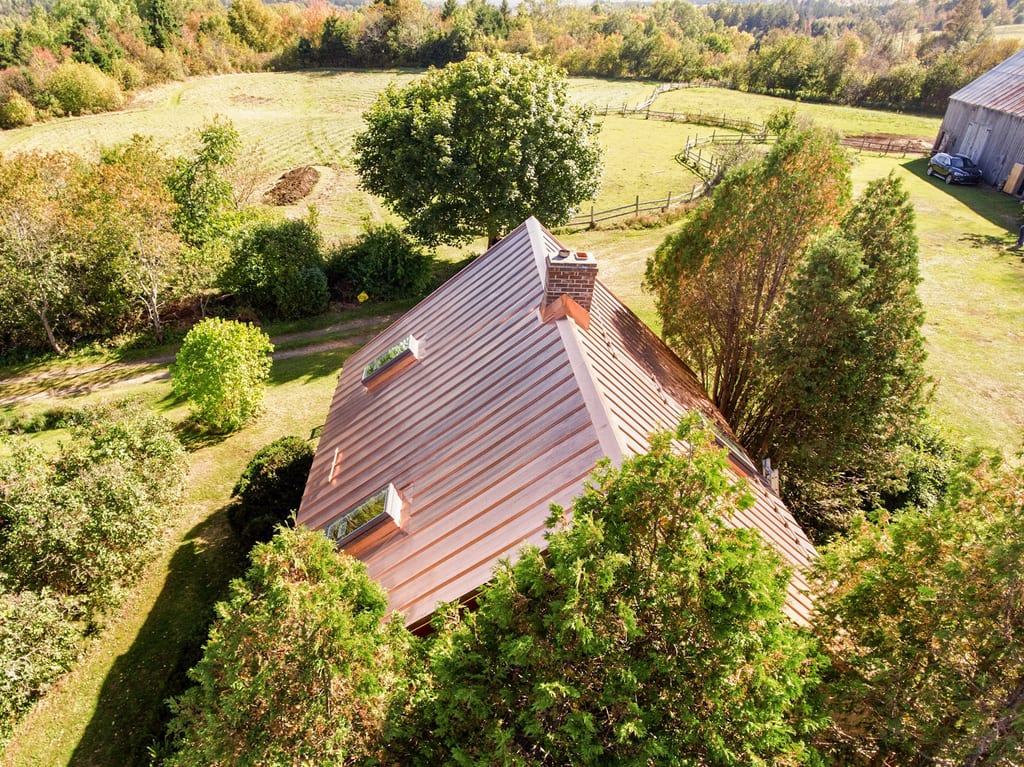 Interlock Copper Standing Seam Copper Roofing – Solid Copper | Antigonish, NS (Aerial)