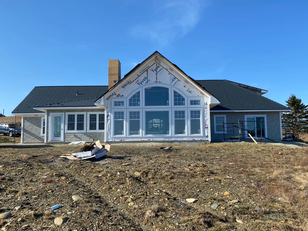 Deep Charcoal Interlock Slate aluminum roof on the home, Yarmouth, Nova Scotia