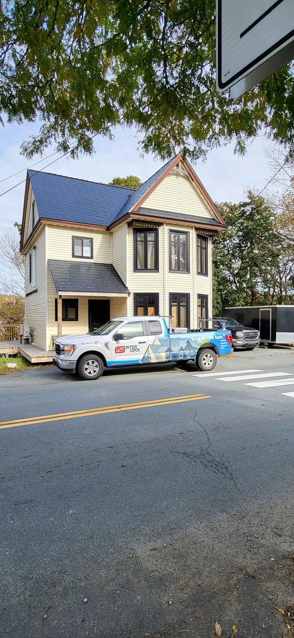 Black Interlock Slate aluminum roof on the home, Bridgewater, Nova Scotia