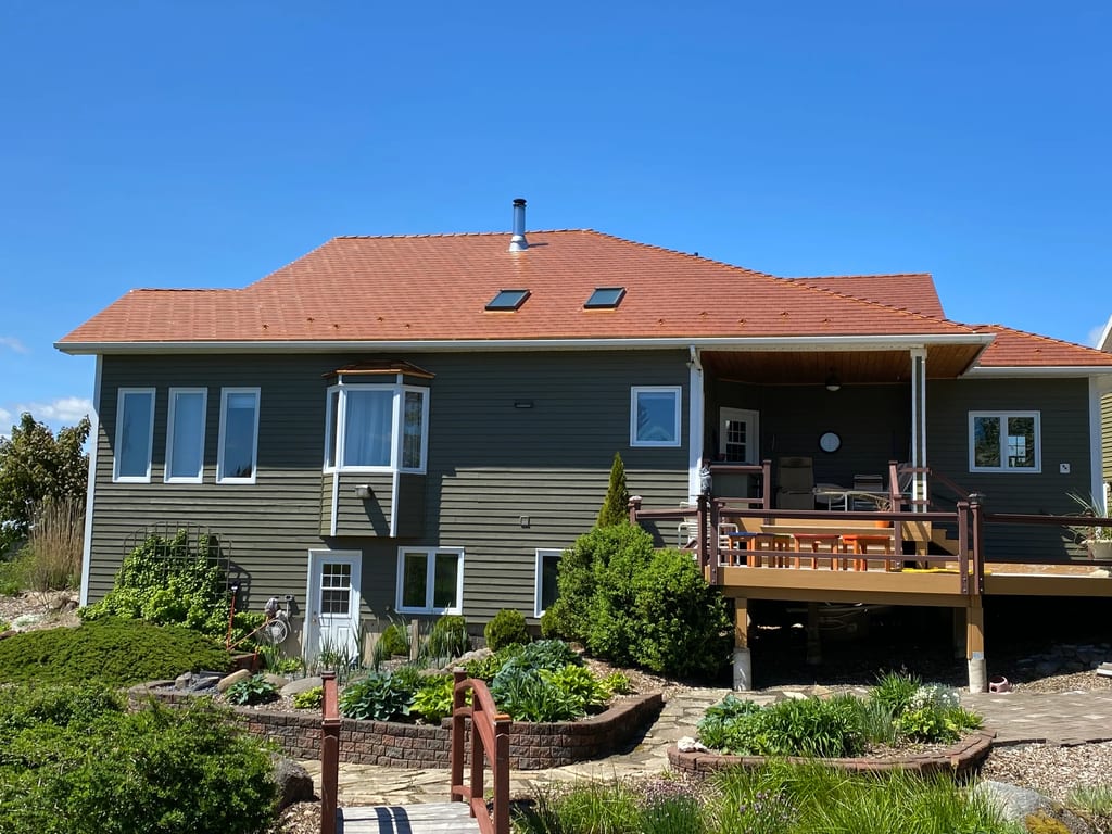 Copper Penny Interlock Slate aluminum roof on the home, Lunenburg, Nova Scotia