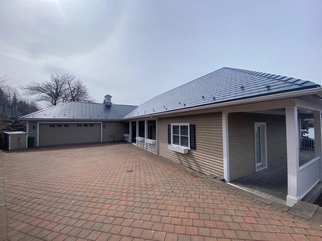 Deep Charcoal Interlock Slate aluminum roof on the home, Lunenburg, Nova Scotia
