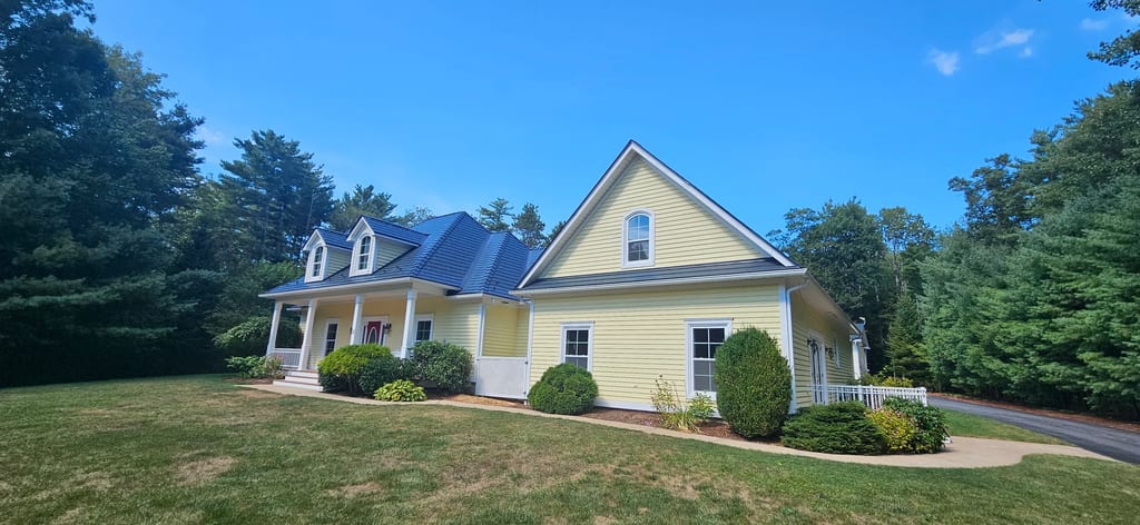 Deep Charcoal Interlock Slate aluminum roof on the home, Upper LaHave, Nova Scotia