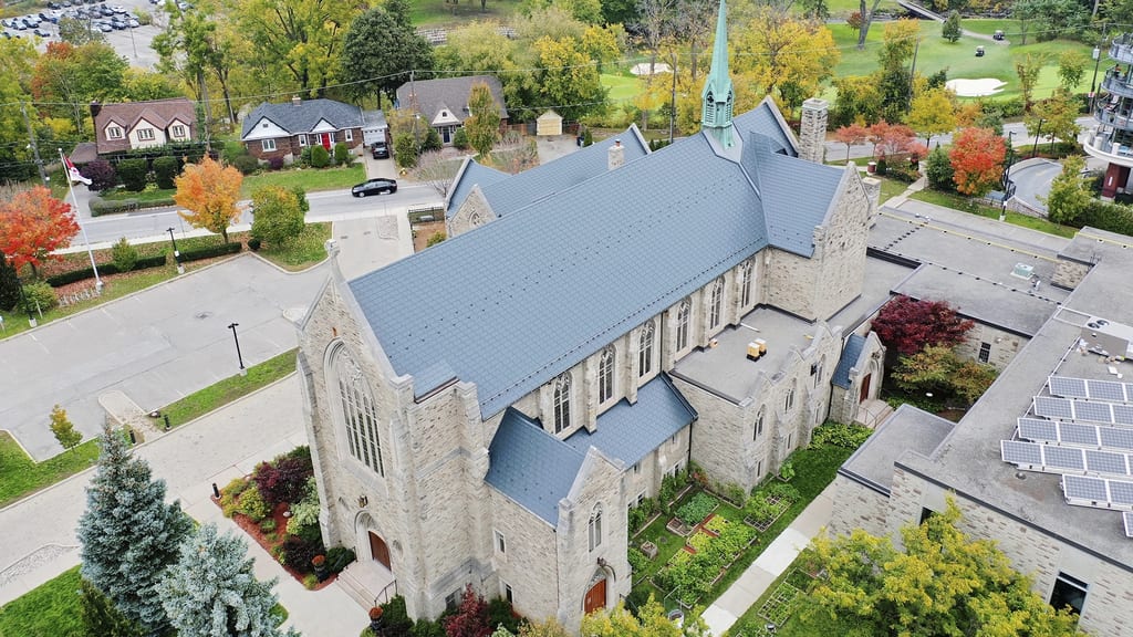 Interlock Aluminum Slate Metal Roofing – Deep Charcoal | Toronto, ON (Aerial rear)