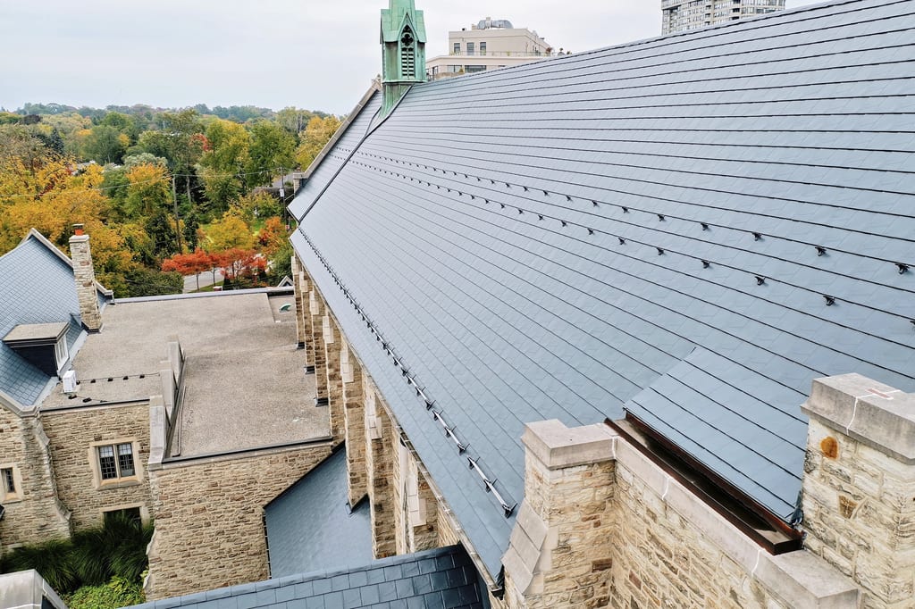 Interlock Aluminum Slate Metal Roofing – Deep Charcoal | Toronto, ON (Roof plane left)