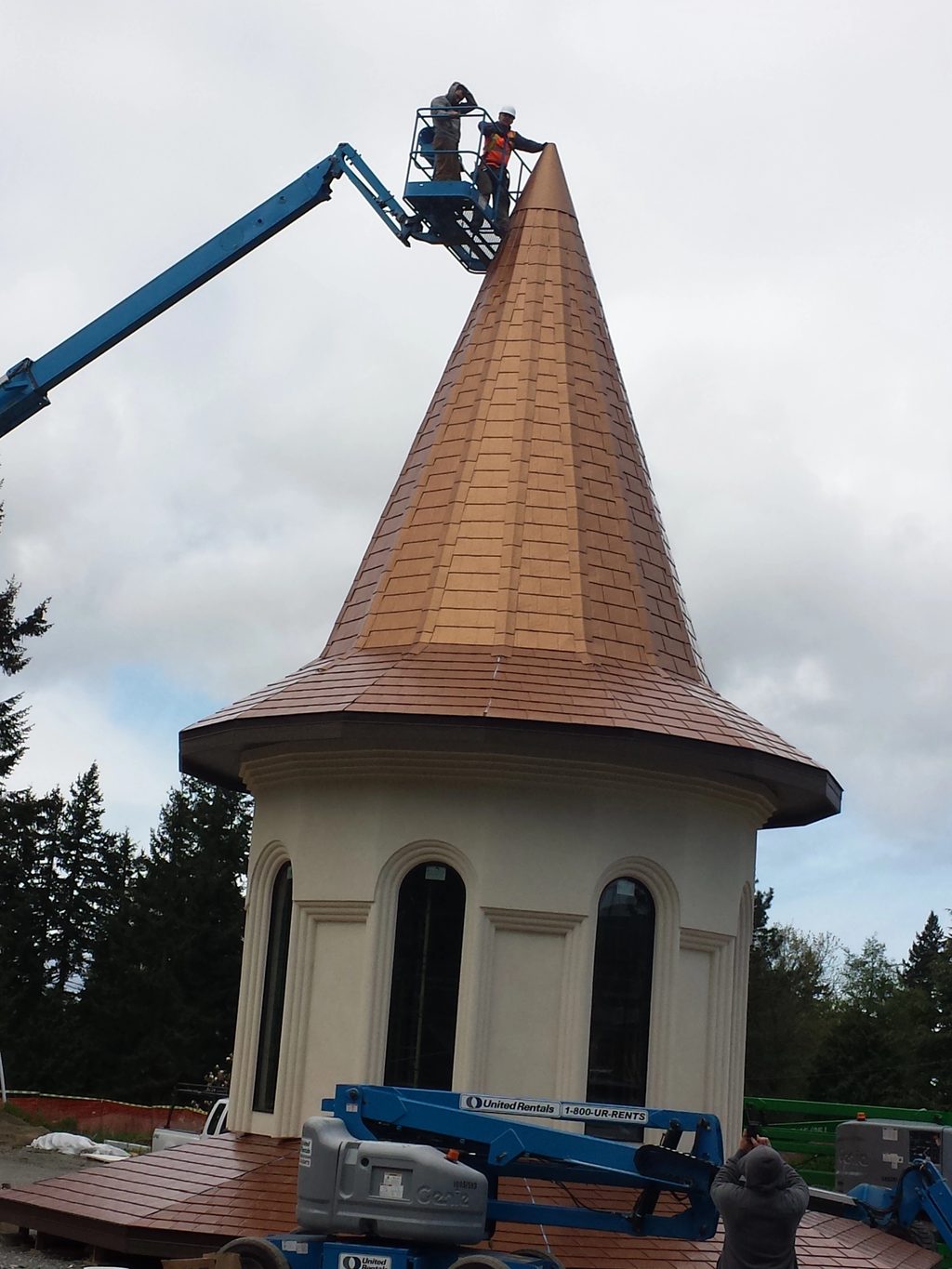 Aged Copper Interlock Slate aluminum roof being installed on the home, replacing new construction, Mountlake Terrace, Washington