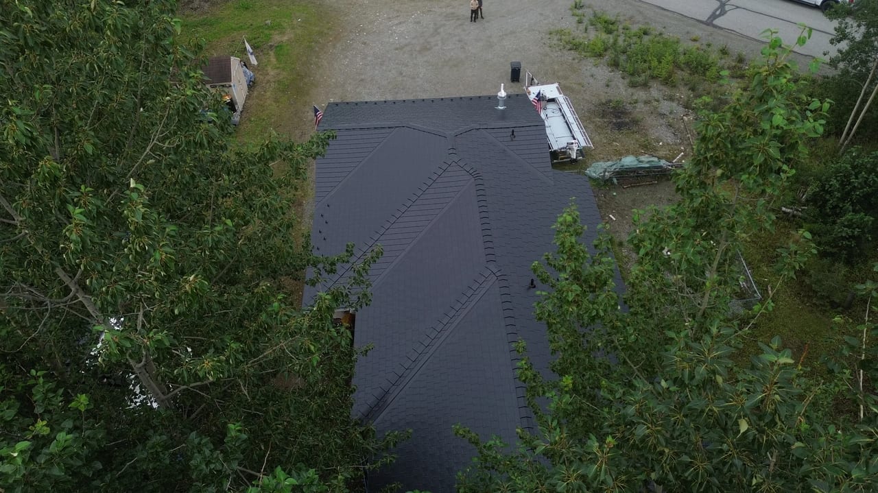 Interlock Aluminum Slate Metal Roofing – Black | Wasilla, AK (Aerial)