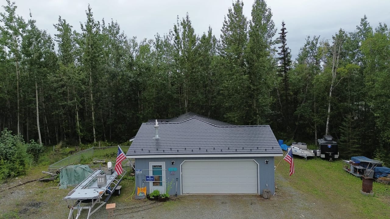 Interlock Aluminum Slate Metal Roofing – Black | Wasilla, AK (Aerial)