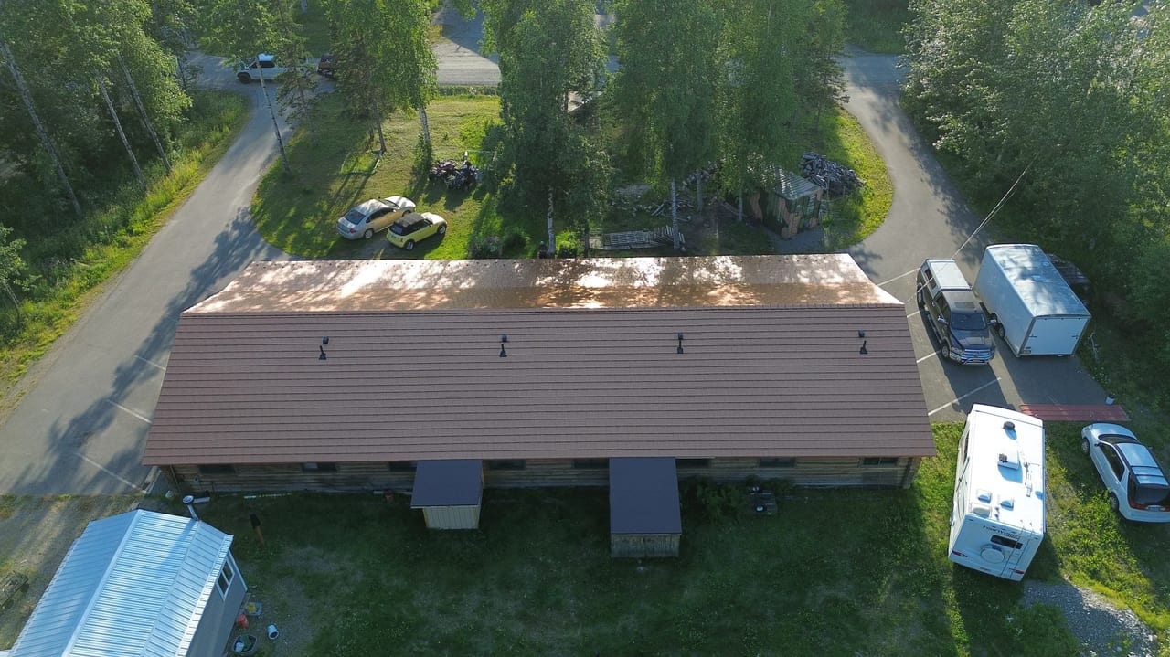 Interlock Aluminum Shake Metal Roofing – Copper Penny | Wasilla, AK (Aerial)