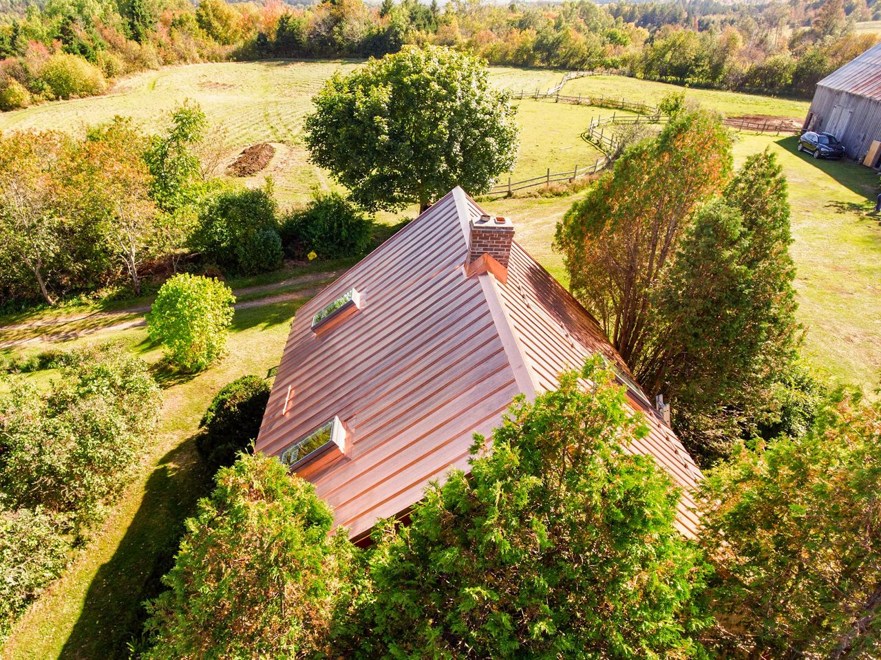 Interlock Copper Standing Seam Copper Roofing – Solid Copper | Antigonish, NS (Aerial)