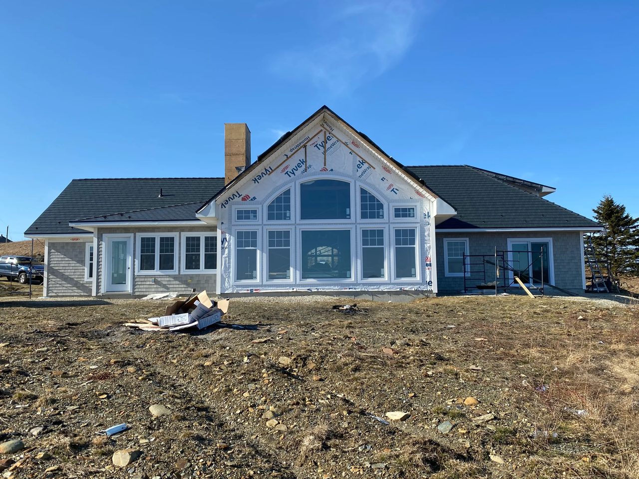 Deep Charcoal Interlock Slate aluminum roof on the home, Yarmouth, Nova Scotia