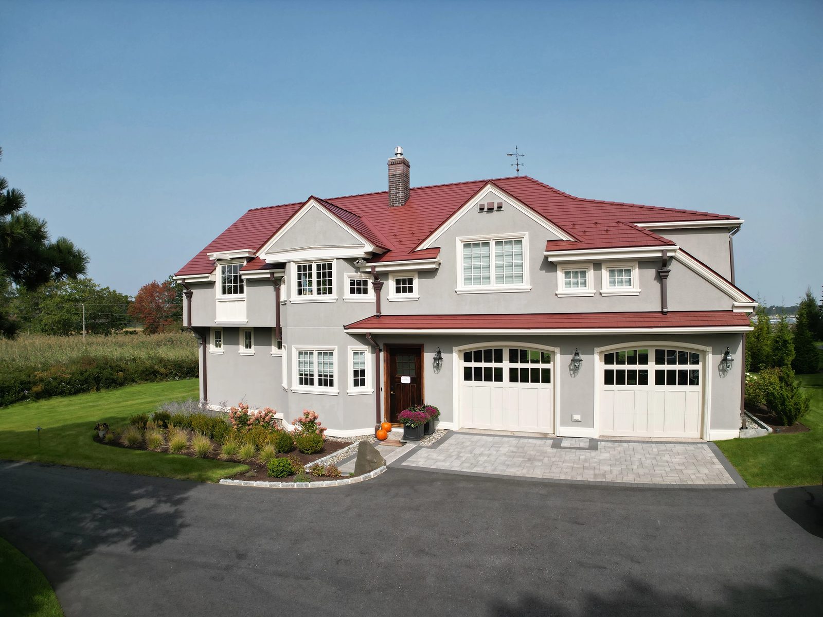 Tile Red Interlock aluminum cedar shingle roof on a Colonial home in North Hampton, NH — Street view view
