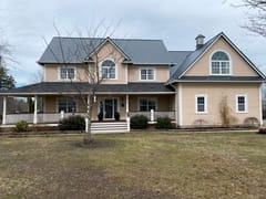 Deep Charcoal Interlock Slate aluminum roof on the home, Kentville, Nova Scotia