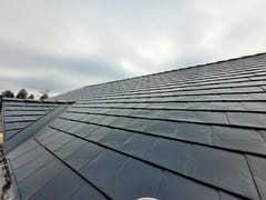 Black Interlock Slate aluminum roof on the home, Hammonds Plains, Nova Scotia