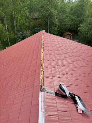 Interlock Aluminum Cedar Shingle Metal Roofing – Tile Red | Chugiak, AK (Full roof overview)
