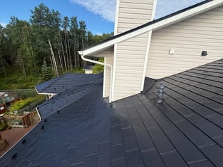 Interlock Aluminum Slate Metal Roofing – Black | Palmer, AK (Full roof overview)