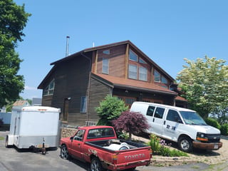 Interlock Aluminum Slate Metal Roofing – Aged Copper | Saugus, MA (Front-left elevation)