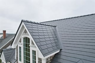 Interlock Aluminum Slate Metal Roofing – Deep Charcoal | Sagamore Beach, MA (Dormer detail)