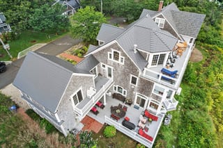 Interlock Aluminum Slate Metal Roofing – Deep Charcoal | Sagamore Beach, MA (Rear-left elevation)