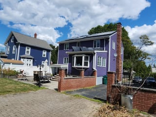 Interlock Aluminum Slate Metal Roofing – Deep Charcoal | Medford, MA (Rear-right elevation)