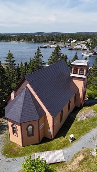 Black Interlock Slate aluminum roof on the home, Lahave, Nova Scotia
