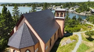 Black Interlock Slate aluminum roof on the home, Lahave, Nova Scotia