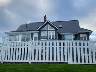 Black Interlock Slate aluminum roof on the home, Cheggogin, Nova Scotia