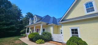 Deep Charcoal Interlock Slate aluminum roof on the home, Upper LaHave, Nova Scotia
