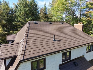 Interlock Aluminum Slate Metal Roofing – Colonial Brown | Fraserville, ON (Aerial)