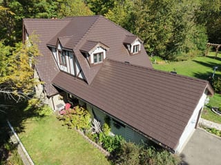 Interlock Aluminum Slate Metal Roofing – Colonial Brown | Fraserville, ON (Aerial)
