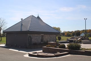 Deep Charcoal Interlock Slate aluminum roof on a deep charcoal Interlock Slate aluminum roof on a home in, Alexandria, Ontario