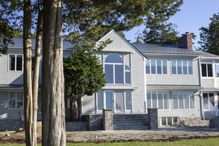 Deep Charcoal Interlock Slate aluminum roof on a Deep Charcoal Interlock Slate metal roof on a two-storey, Warwick, Rhode Island