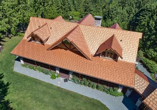 Copper Penny Interlock Shake aluminum roof on a single-storey home with copper penny Interlock Shake, Bellingham, Washington