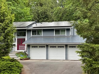Deep Charcoal Interlock Slate aluminum roof on a Deep Charcoal Interlock Slate metal roof on a modern, Woodinville, Washington