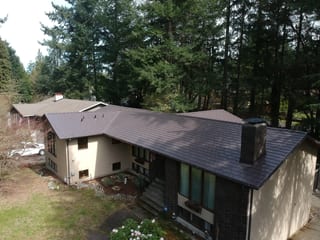 Tudor Brown Interlock Slate aluminum roof on a Tudor Brown metal roof on a ranch style home in a, University Place, Washington