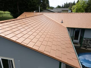 Copper Penny Interlock Slate aluminum roof on a modern home with copper penny metal roof in Castle Rock,, Castle Rock, Washington