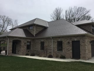 Colonial Brown Interlock Slate aluminum roof on a Colonial brown metal roof on a rural home, Horicon, Wisconsin