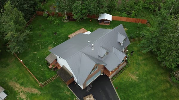Interlock Aluminum Slate Metal Roofing – Musket Grey | Palmer, AK (Aerial)