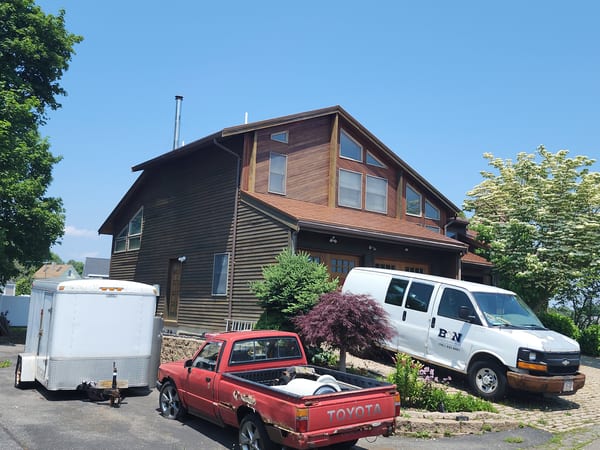 Interlock Aluminum Slate Metal Roofing – Aged Copper | Saugus, MA (Front-left elevation)