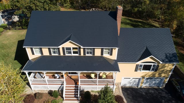 Black Interlock metal roof in Reading, MA
