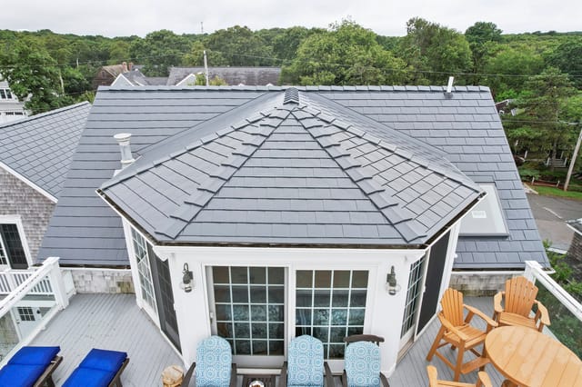 Deep Charcoal Interlock metal roof in Sagamore Beach, MA