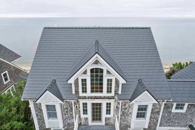 Deep Charcoal Interlock metal roof in Sagamore Beach, MA