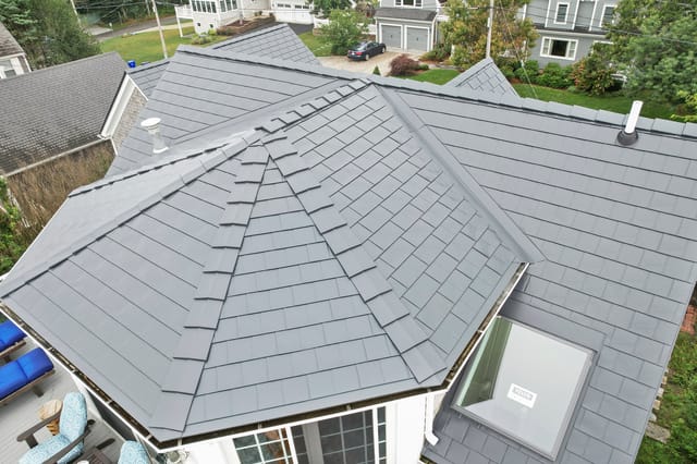 Deep Charcoal Interlock metal roof in Sagamore Beach, MA