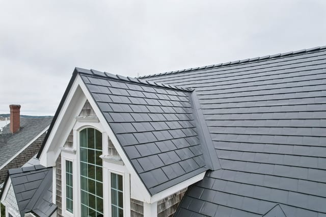 Deep Charcoal Interlock metal roof in Sagamore Beach, MA