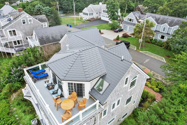 Deep Charcoal Interlock metal roof in Sagamore Beach, MA