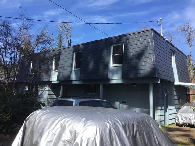 Deep Charcoal Interlock metal roof in Eugene, OR